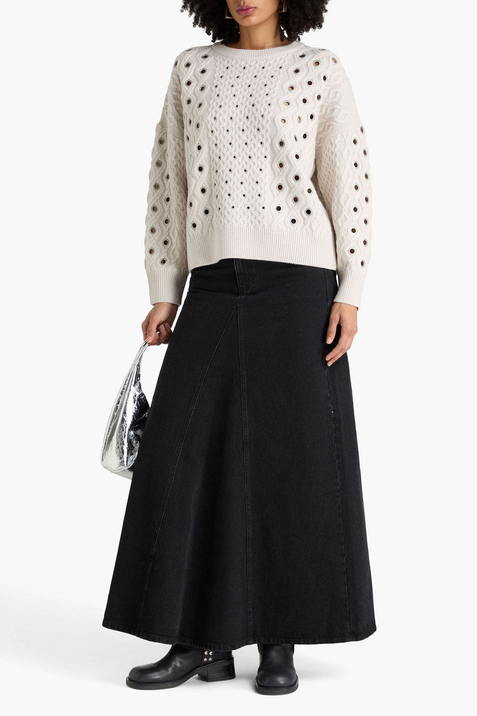  Rag & Bone - Pullover „kat“ Aus Merinowolle Mit Zopfstrickmuster Und ösenverzierung - Weiß - Xxs 