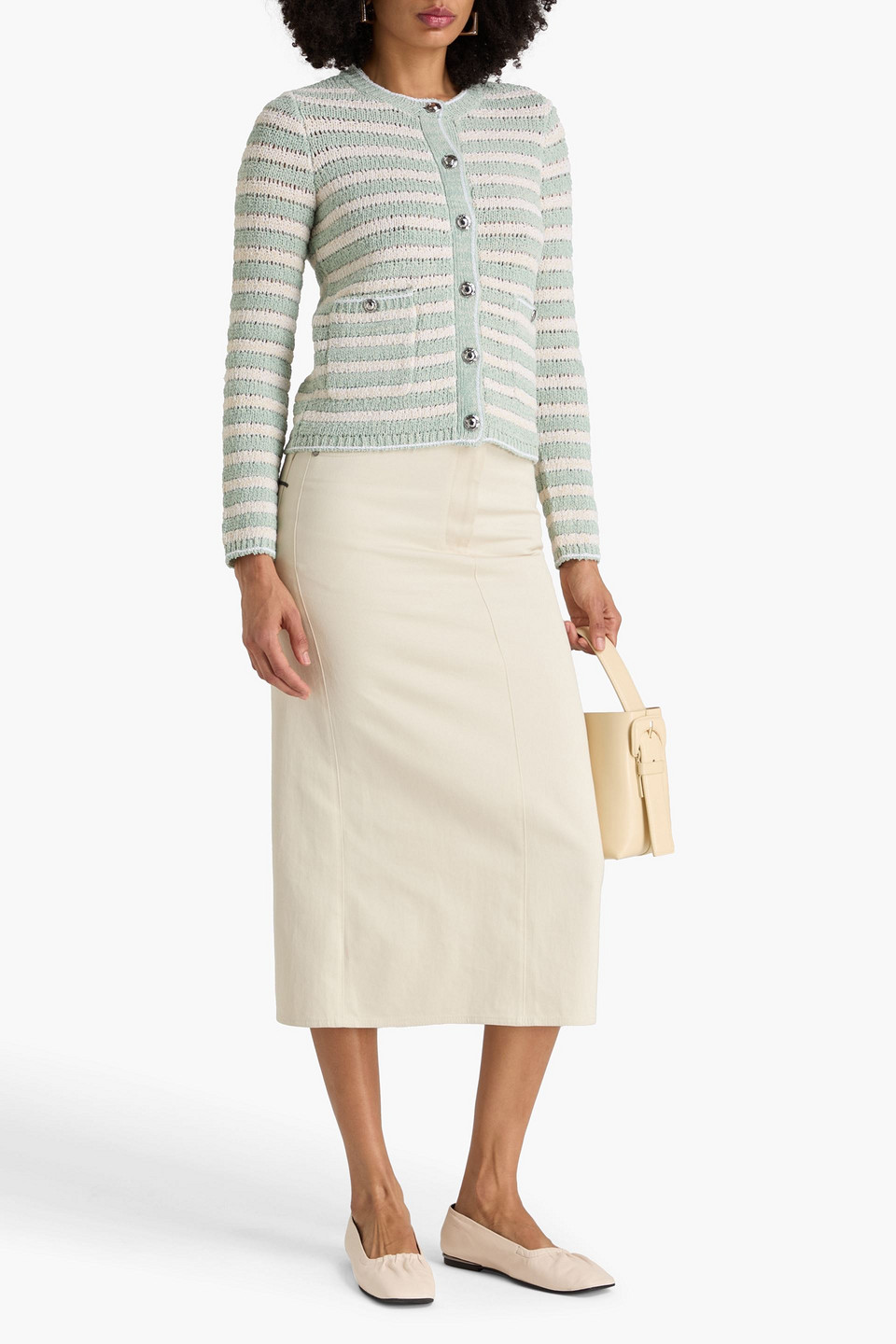  Rag & Bone - Gerippter Cardigan „jace“ Aus Einer Baumwollmischung Mit Streifen - Grün - Xs 