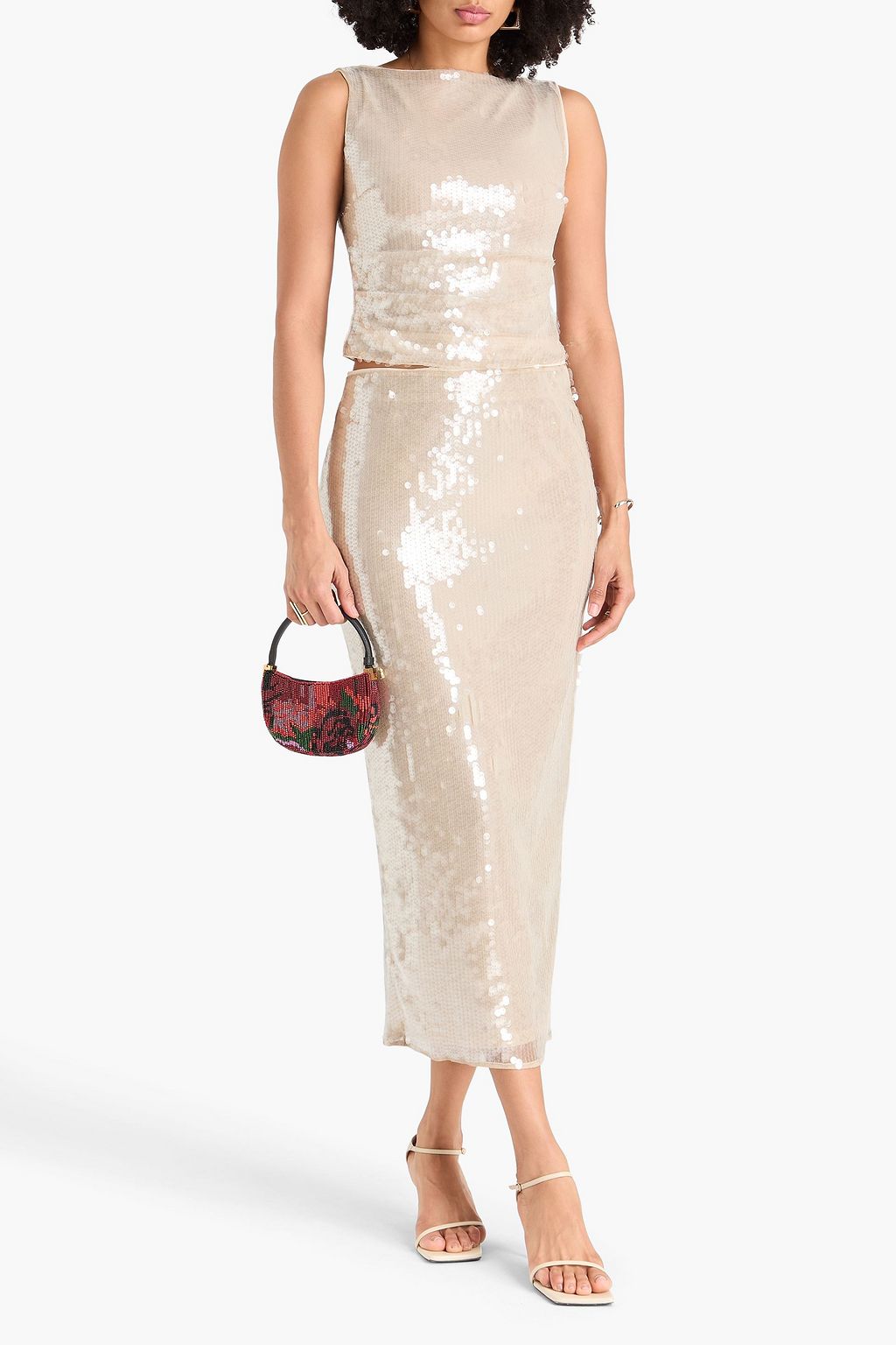 STAUD Eton sequined mesh top