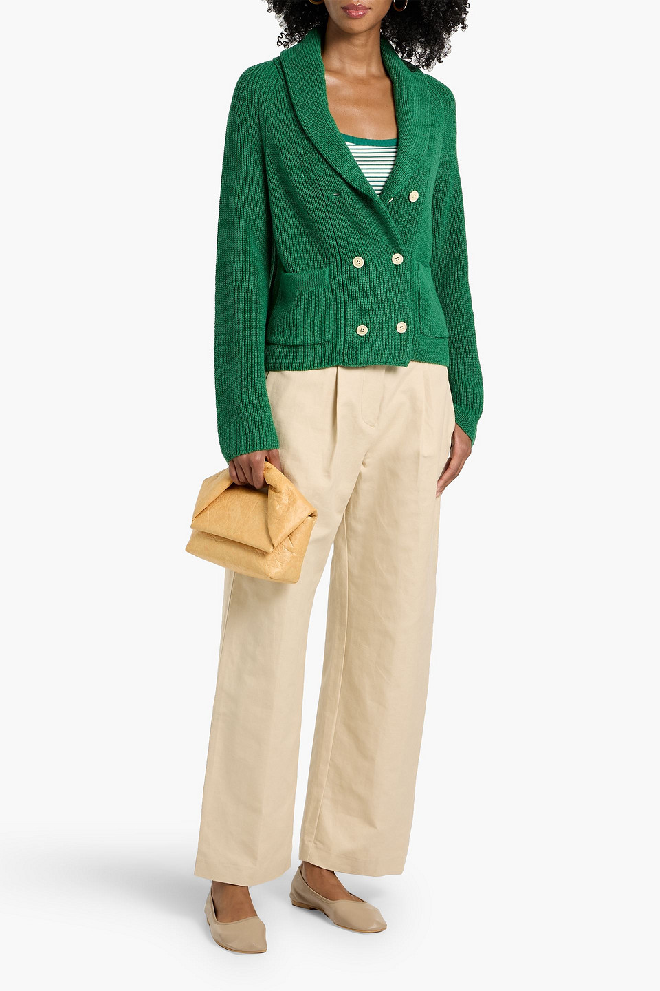 Alex Mill Marseille Double-breasted Ribbed-knit Cardigan In Green