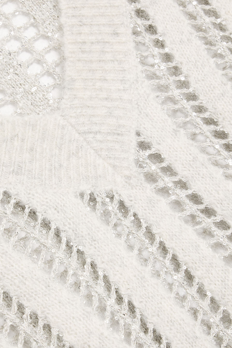 Brunello Cucinelli Sequin-embellished Open-knit Wool And Mohair-blend Sweater In Gray