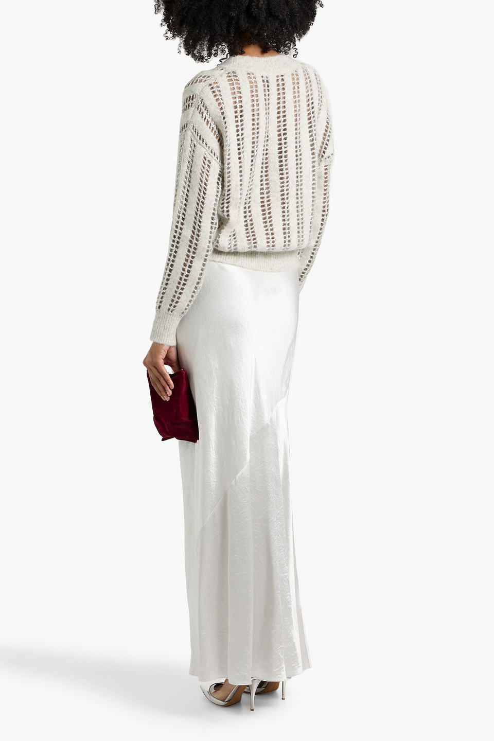 Brunello Cucinelli Sequin-embellished Open-knit Wool And Mohair-blend Sweater In Gray