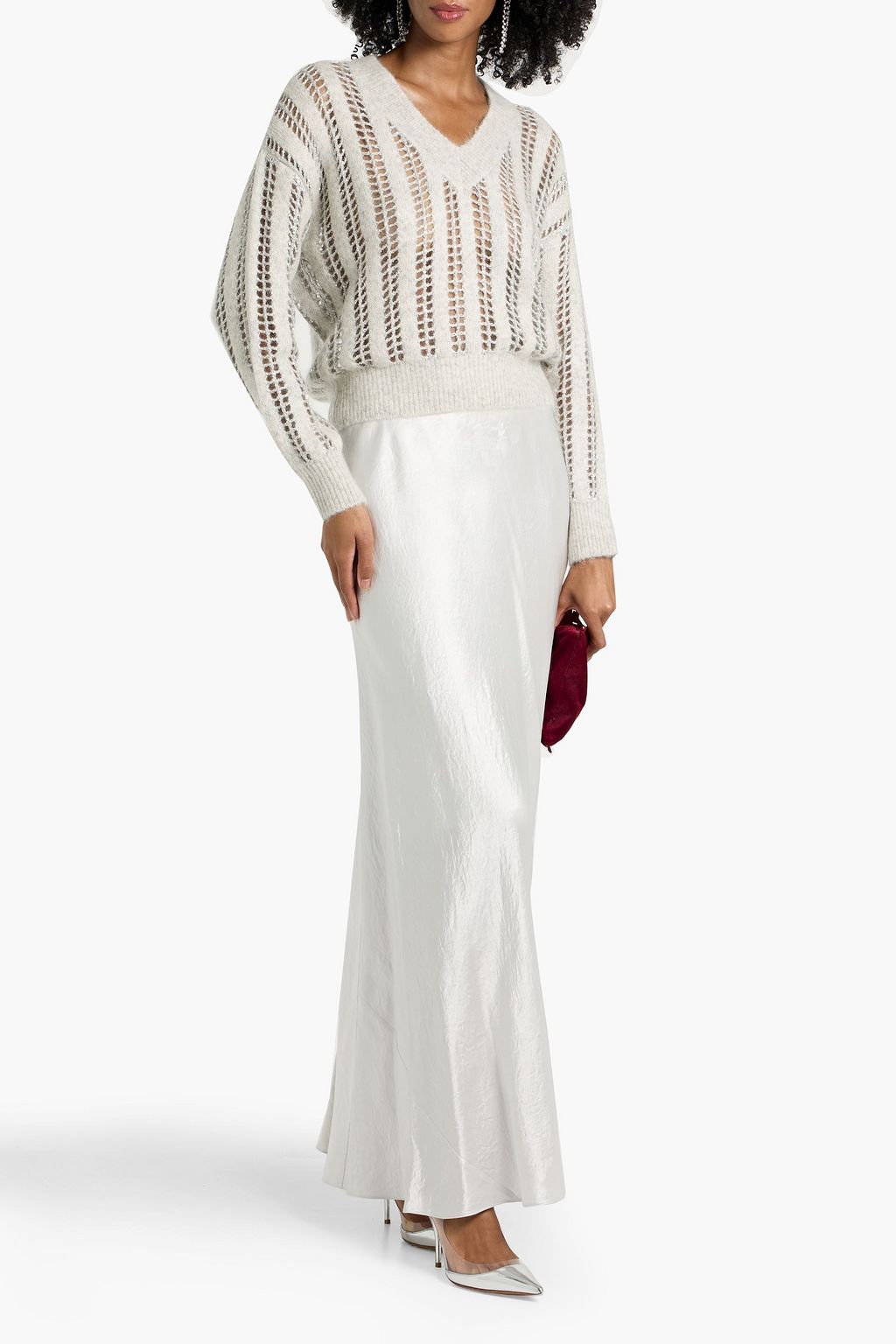 BRUNELLO CUCINELLI Sequin-embellished open-knit wool and mohair-blend sweater
