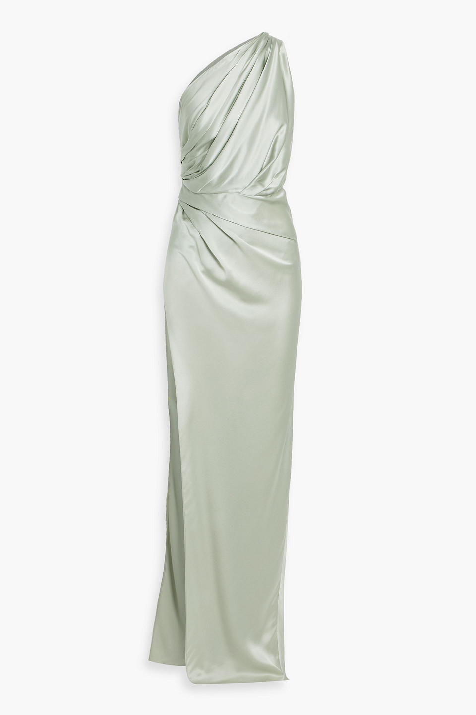 The Sei One-shoulder Draped Silk-satin Gown In Green