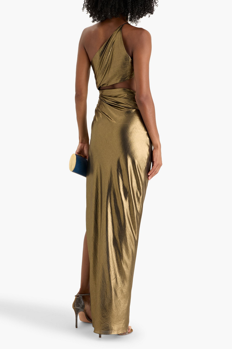 The Sei One-shoulder Cutout Lamã© Gown In Gold