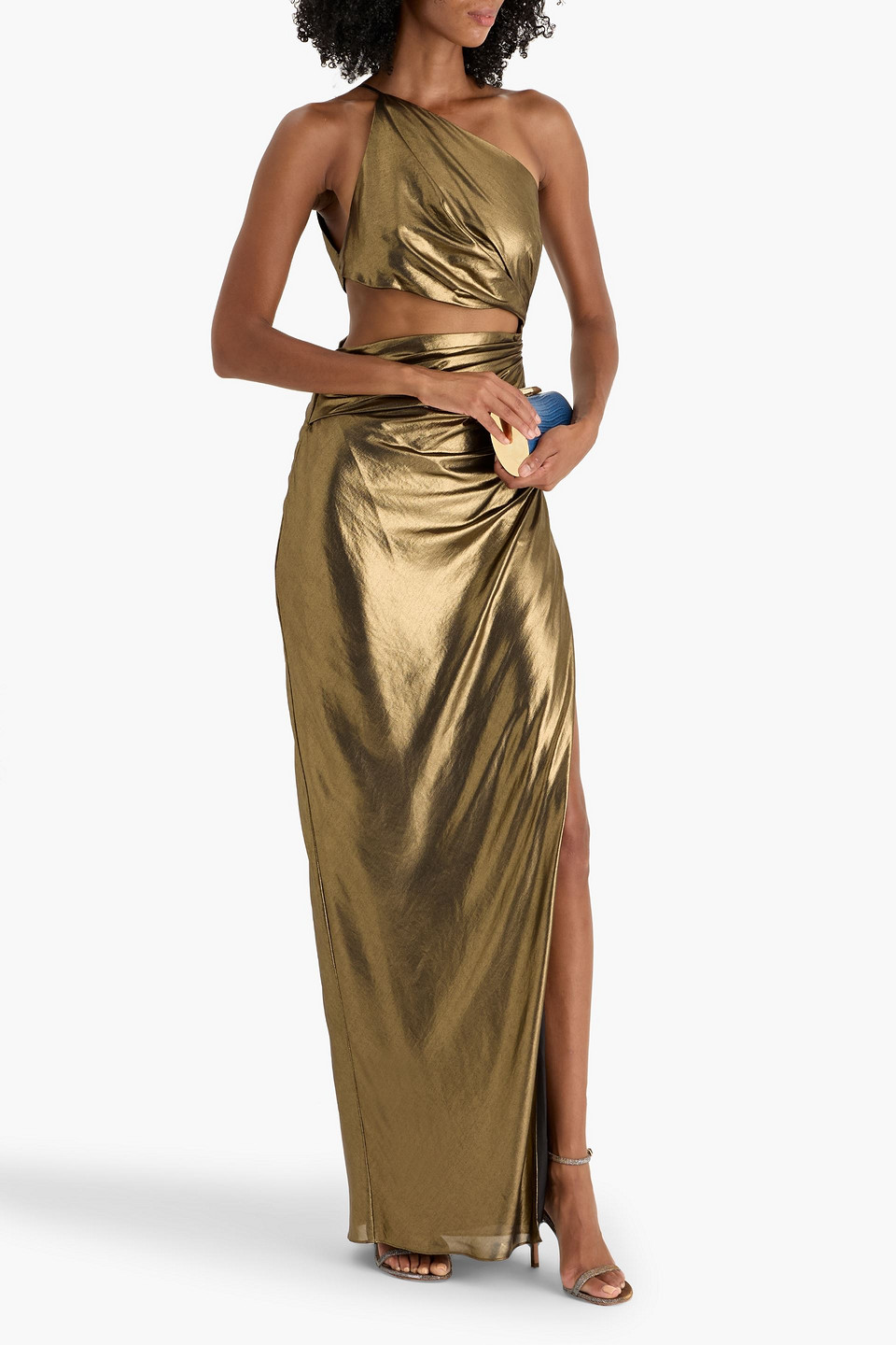 The Sei One-shoulder Cutout Lamã© Gown In Gold