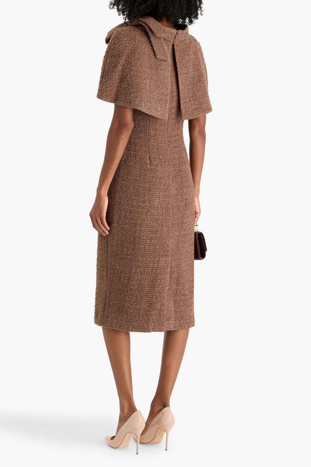 BADGLEY MISCHKA Cape-effect metallic tweed midi dress