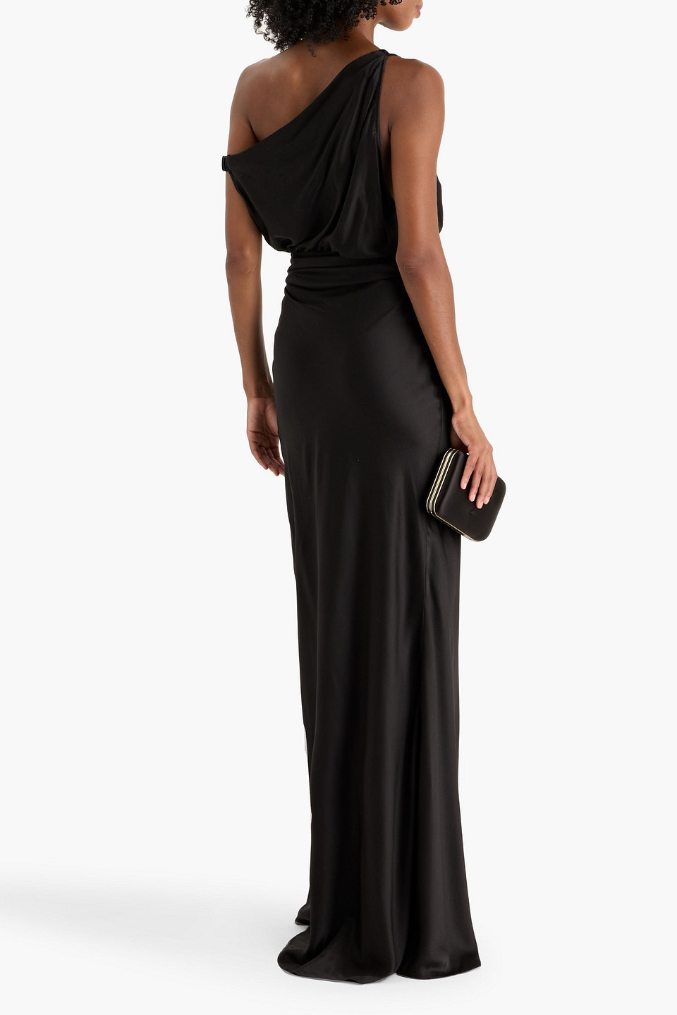 The Sei One-shoulder Draped Silk-satin Gown In Black