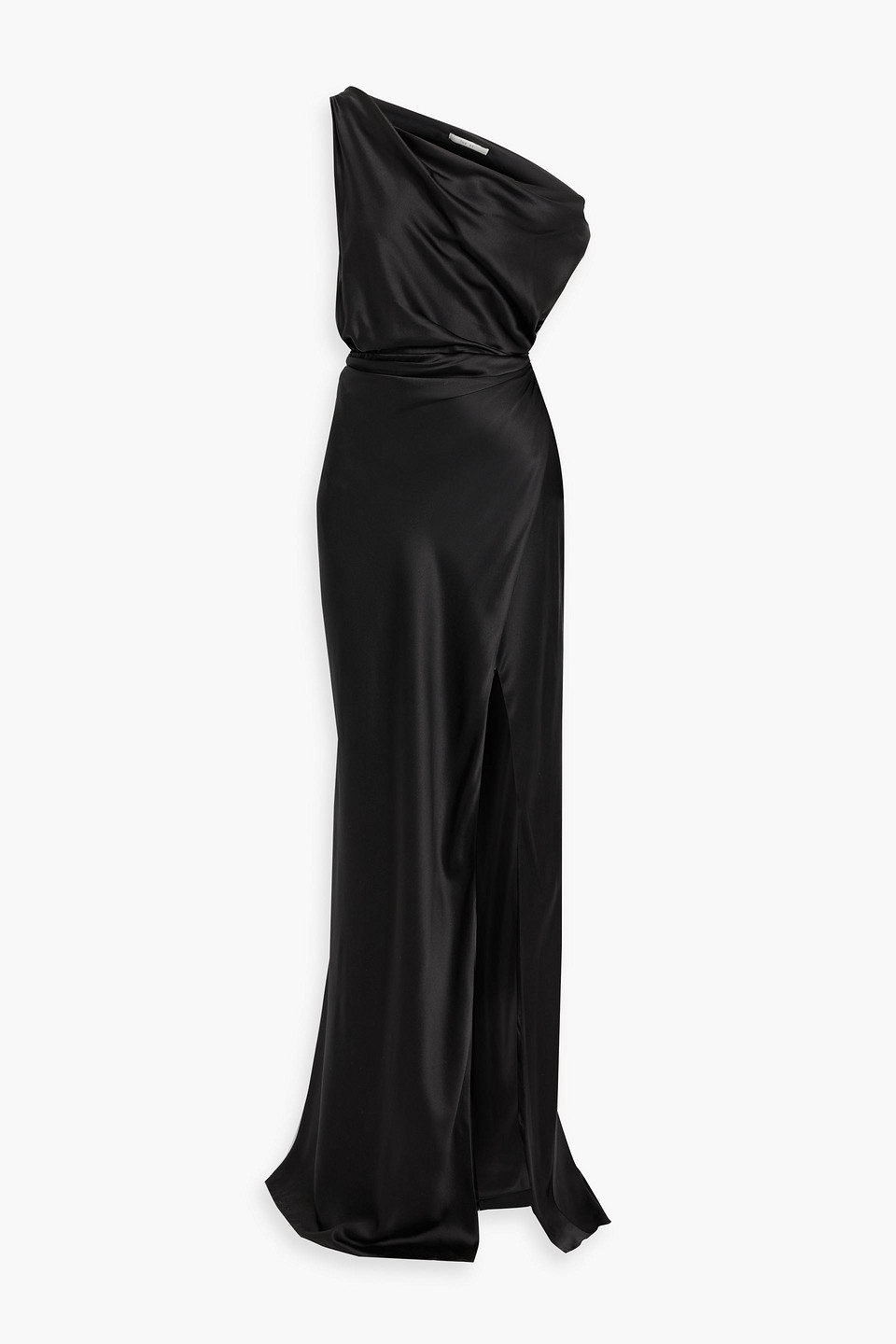 The Sei One-shoulder Draped Silk-satin Gown In Black