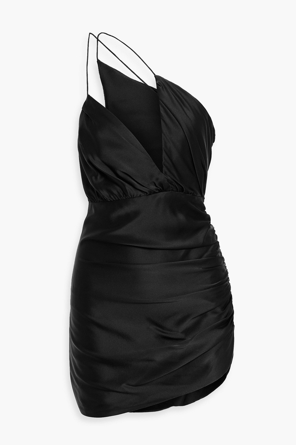 The Sei One-shoulder Draped Silk-satin Mini Dress In Black