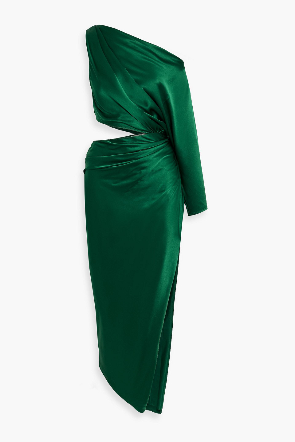 The Sei One-sleeve Cutout Silk-satin Maxi Dress In Green