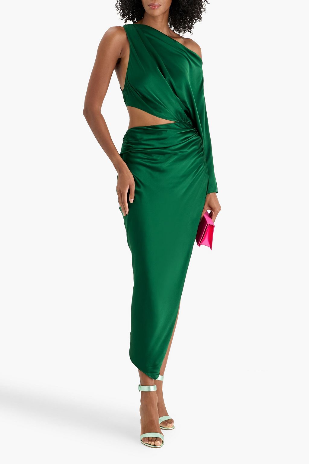 THE SEI One-sleeve cutout silk-satin maxi dress