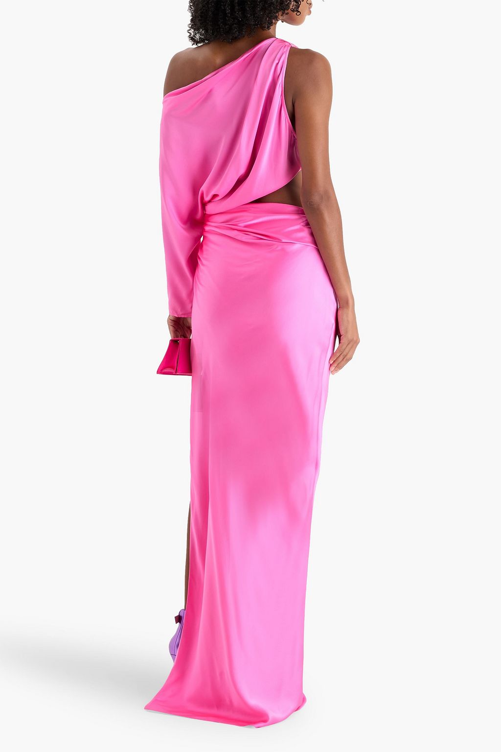 THE SEI One-sleeve cutout silk-satin gown