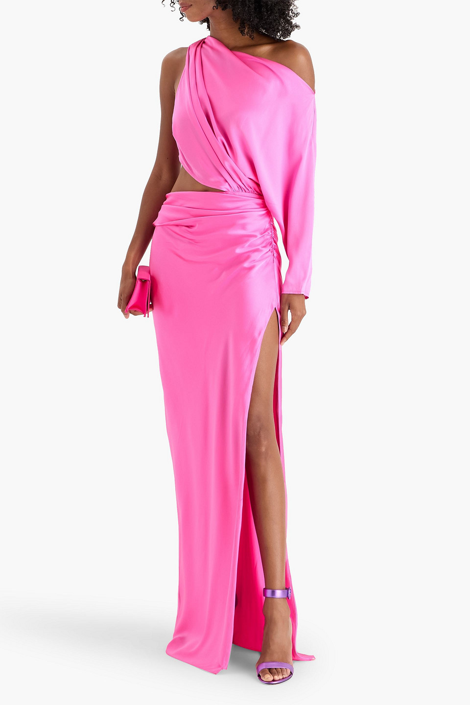 The Sei One-sleeve Cutout Silk-satin Gown In Pink