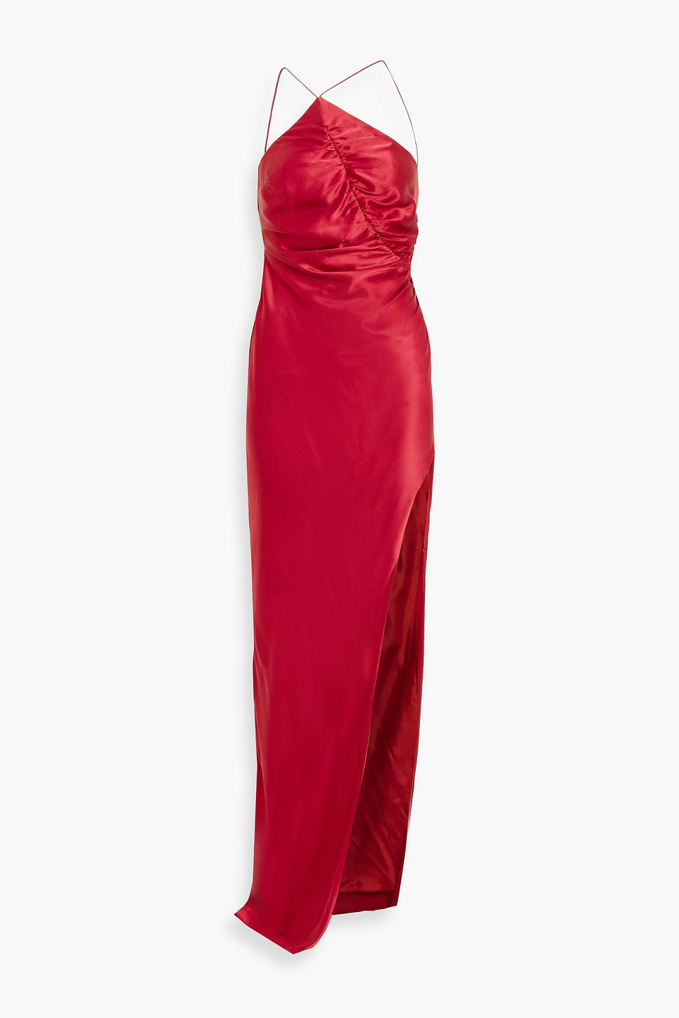 The Sei Ruched Silk-satin Gown In Red