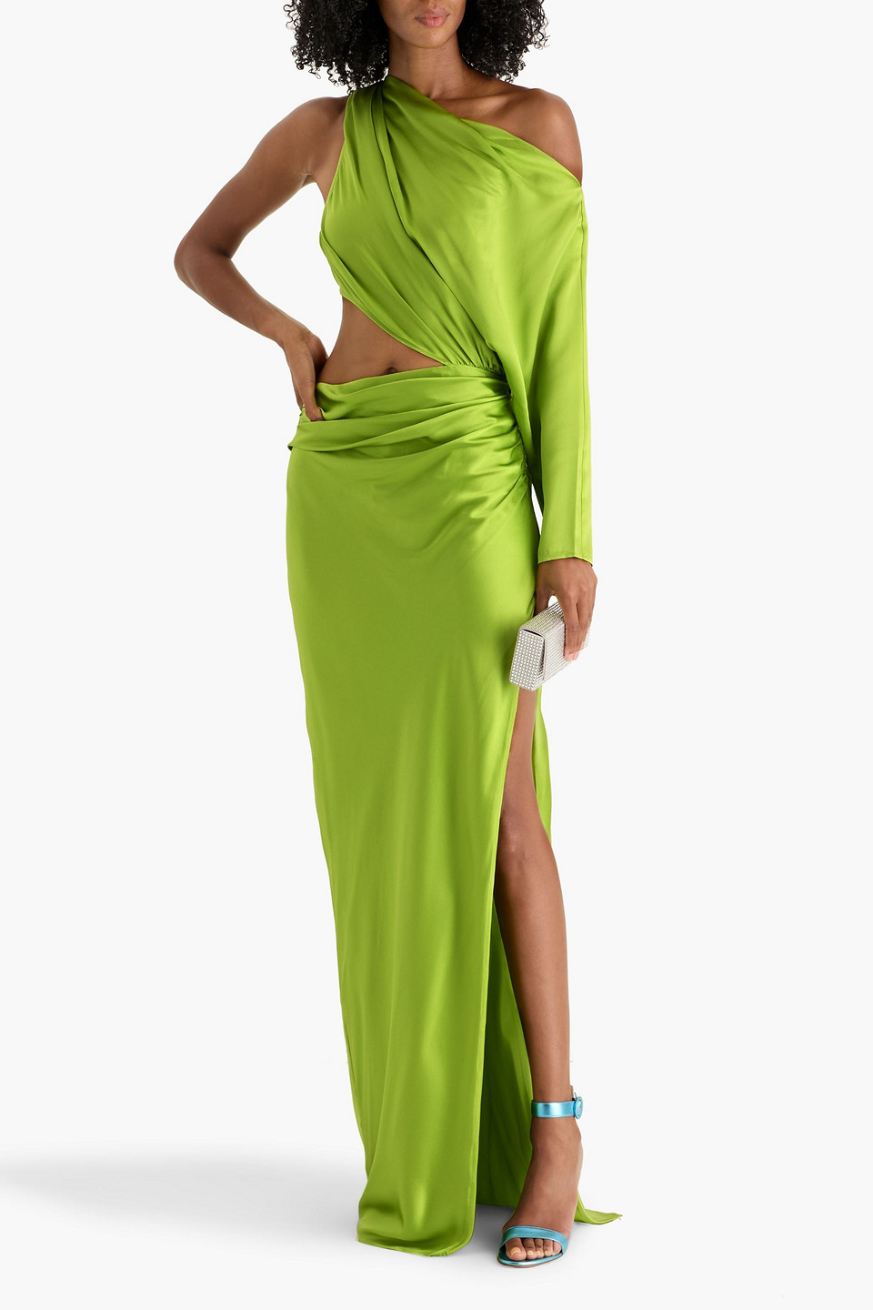 The Sei One-sleeve Cutout Silk-satin Gown In Green