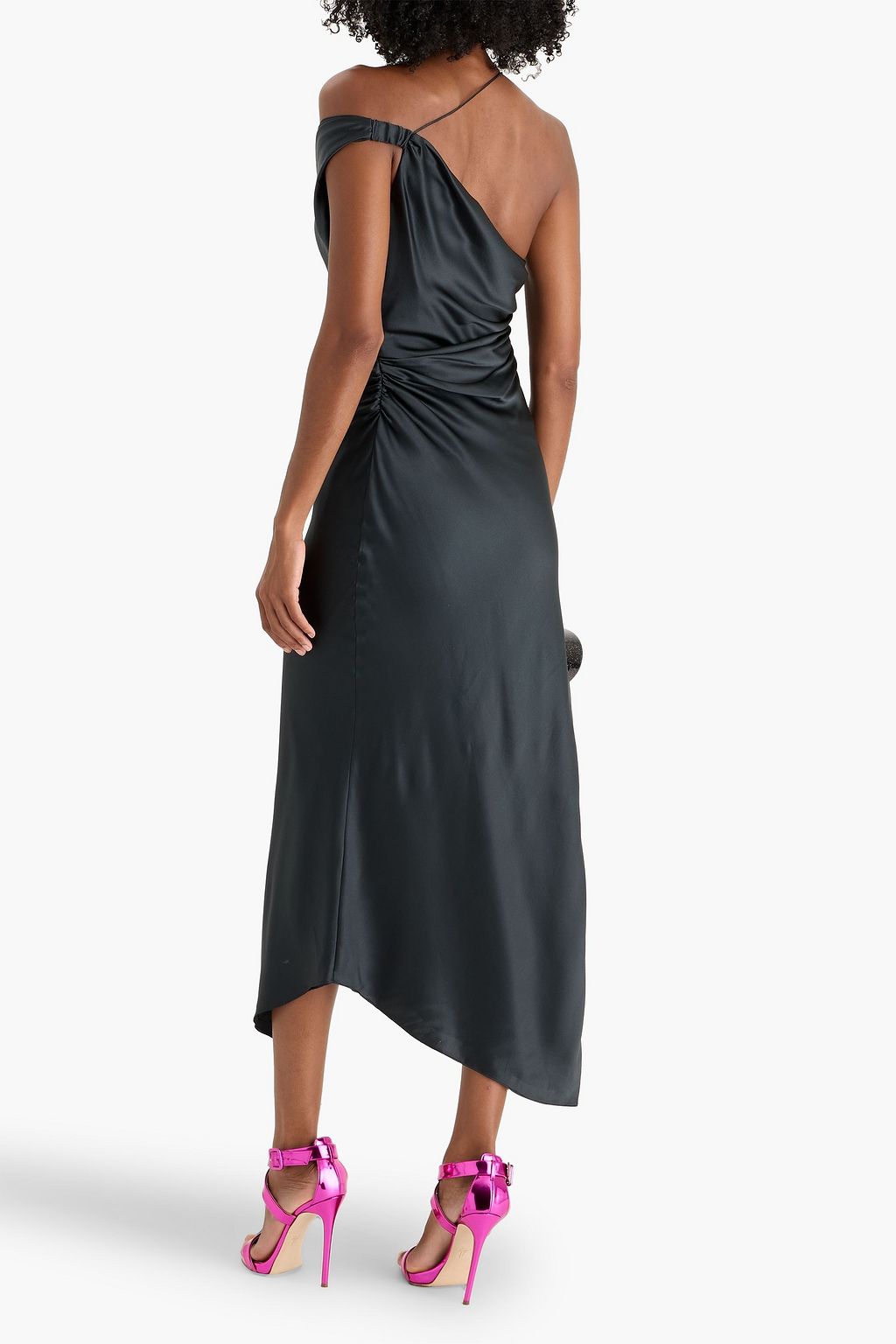 THE SEI One-shoulder draped silk-satin midi dress