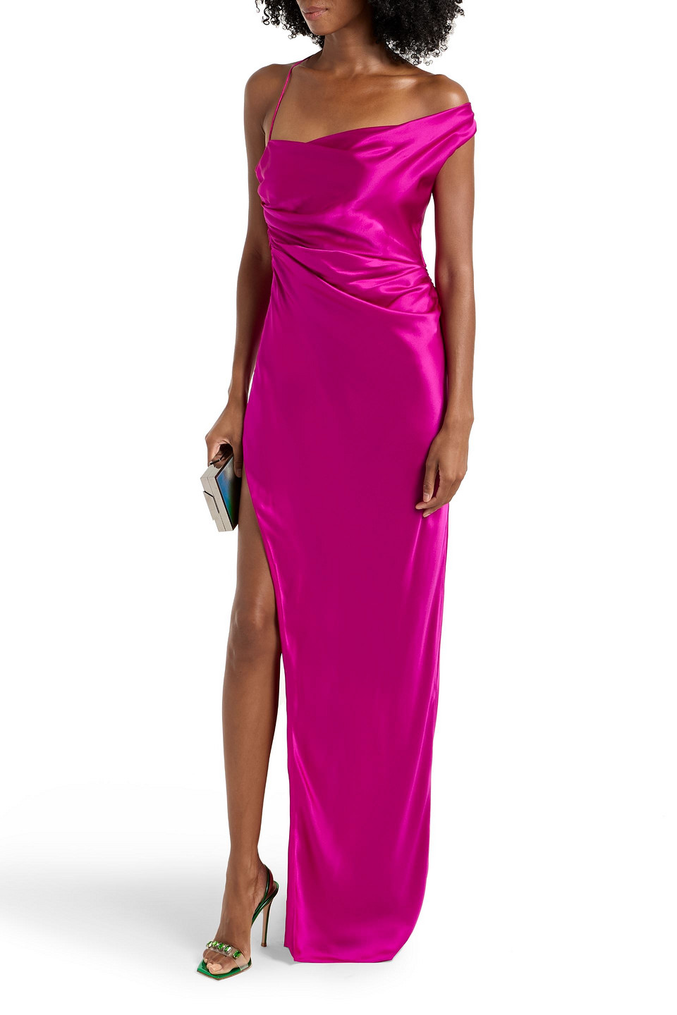The Sei One-shoulder Draped Silk-satin Gown In Purple