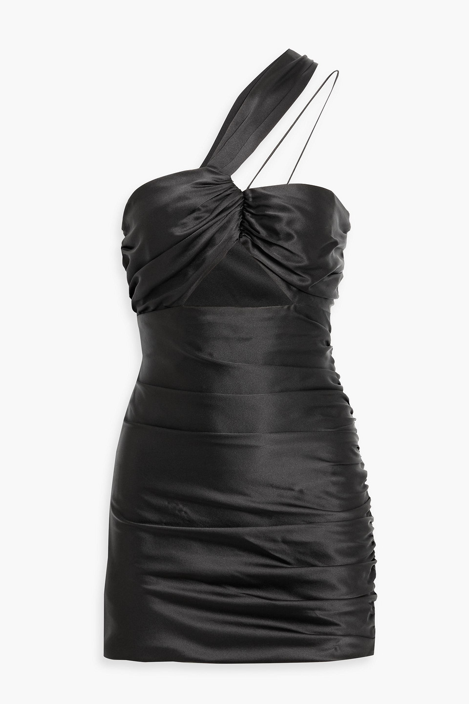 The Sei Cutout Ruched Silk-satin Mini Dress In Black