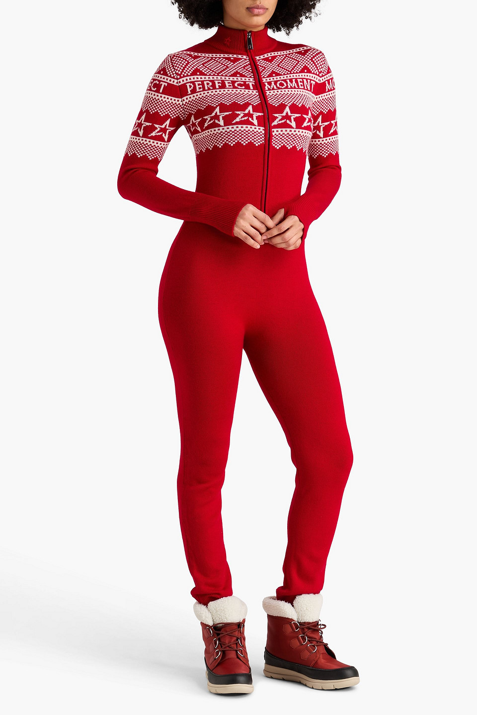  Perfect Moment - Cropped Jumpsuit „holiday“ Aus Merinowolle Mit Intarsien- Und Fair-isle-muster - Rot - L 