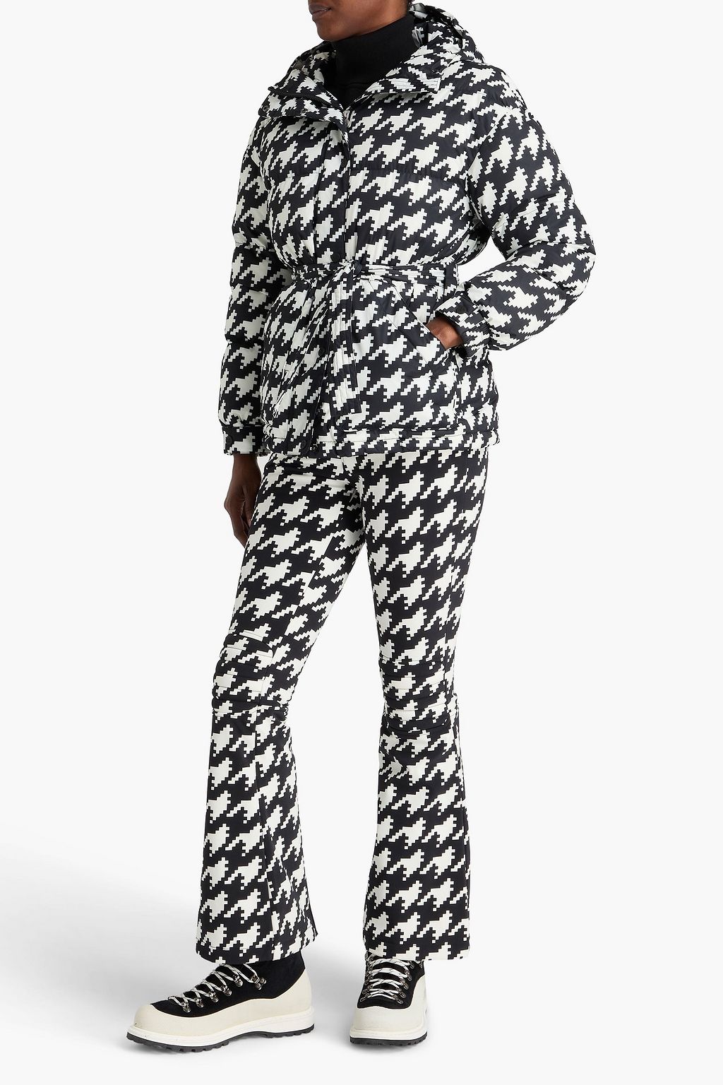 PERFECT MOMENT Houndstooth belted down ski jacket