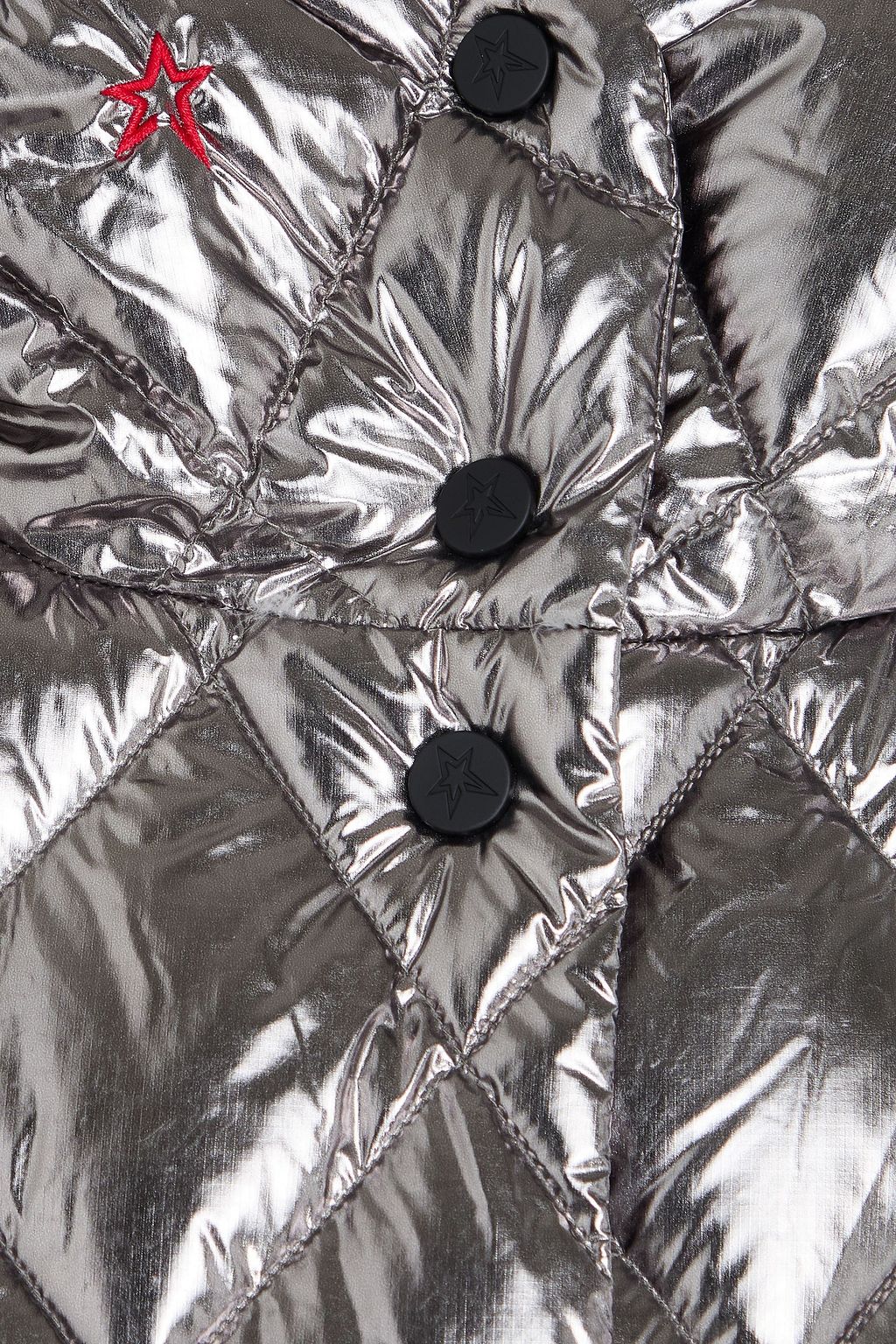 PERFECT MOMENT معطف بغطاء رأس مبطّن بالزغب من قماش مقاوم للماء لون ميتاليك مبطّن