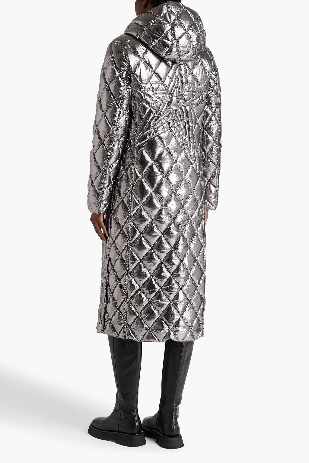 PERFECT MOMENT معطف بغطاء رأس مبطّن بالزغب من قماش مقاوم للماء لون ميتاليك مبطّن