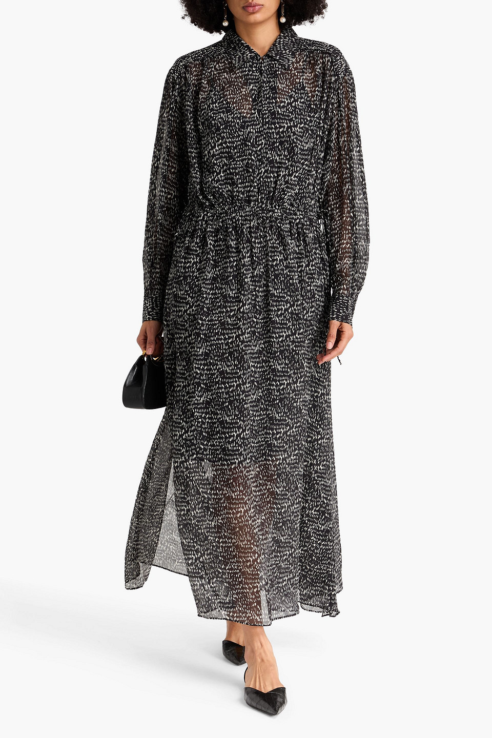  Rag & Bone - Midikleid „emmy“ Aus Krepon Aus Einer Seidenmischung Mit Print - Schwarz - L 