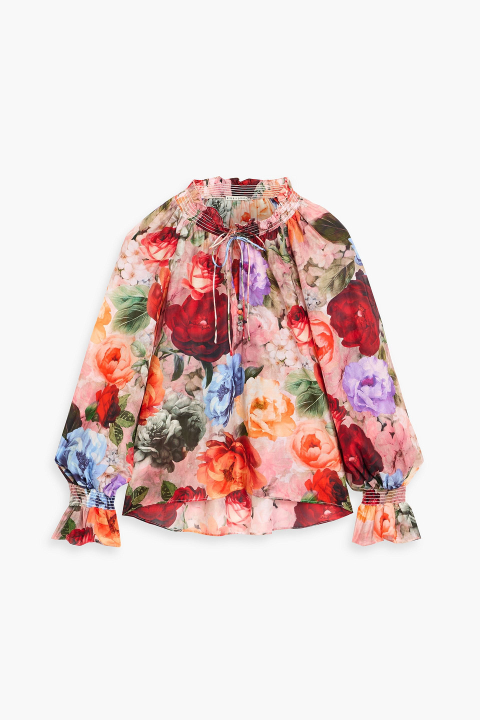 alice olivia - norah floral-print cotton and silk-blend blouse - pink - xs