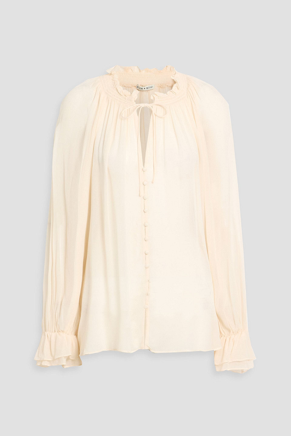 Alice And Olivia Josephine Ruffled Chiffon Blouse In Neutral