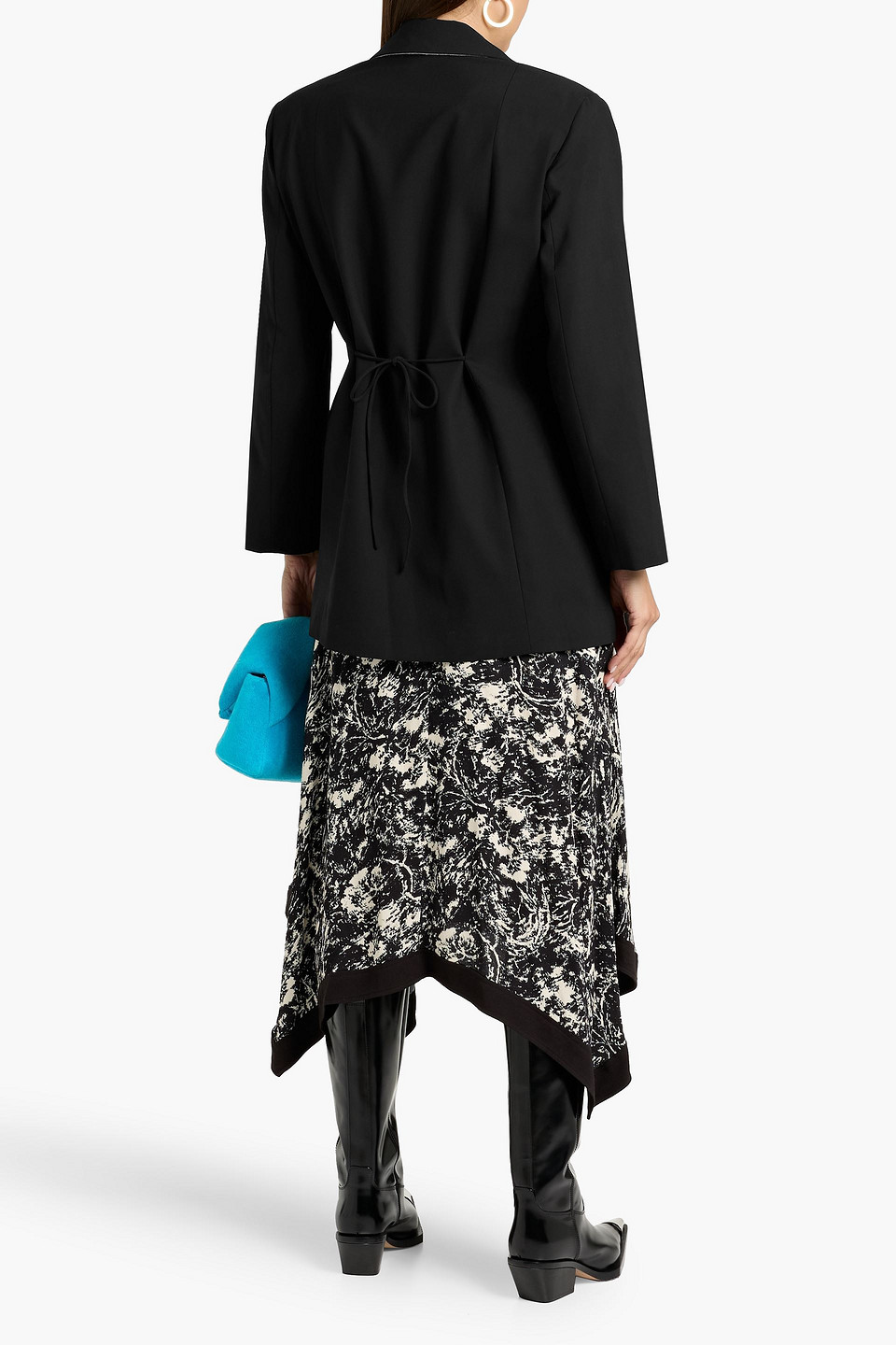 Ganni Oversized String-tie Double-breasted Blazer In Black