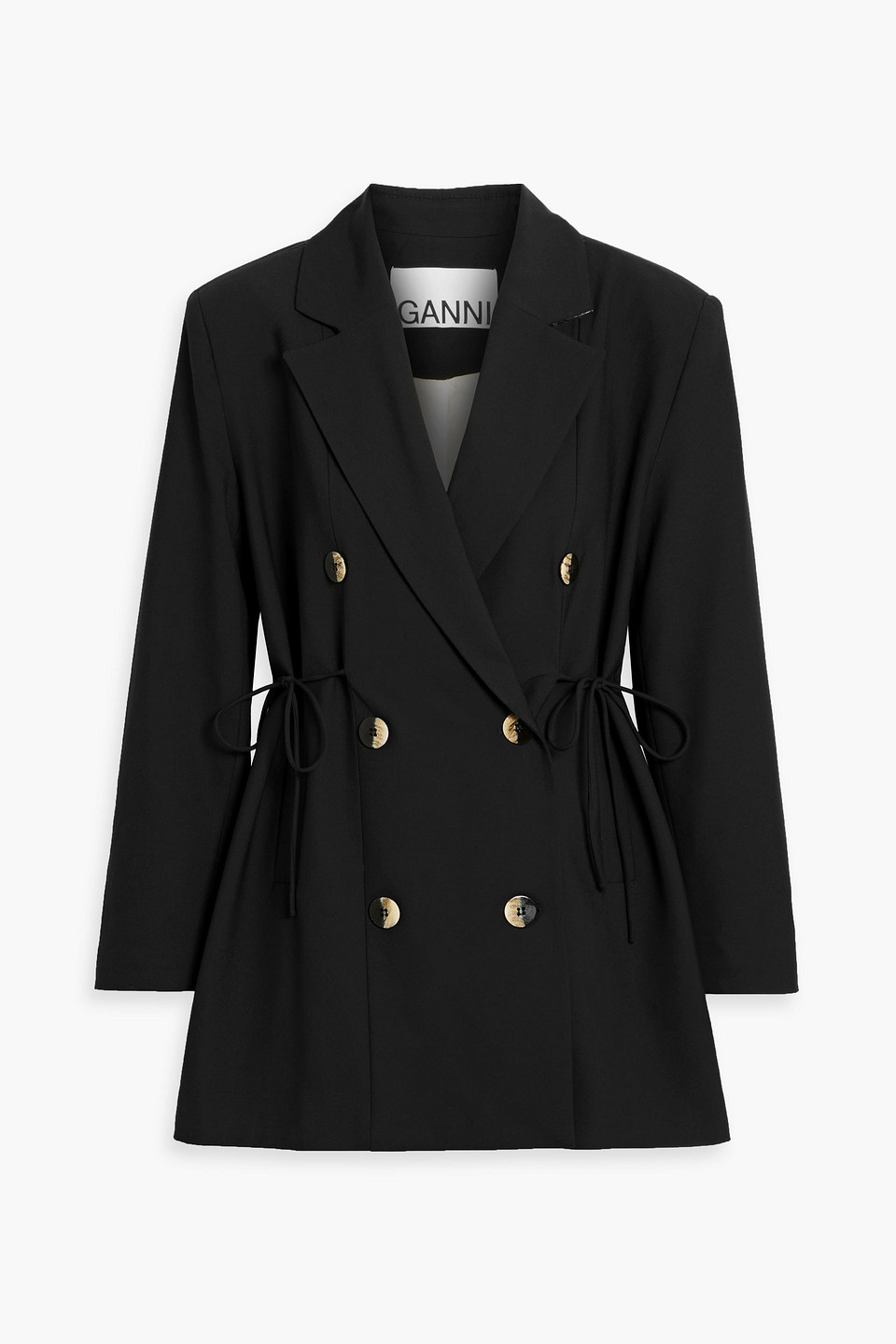 Ganni Oversized String-tie Double-breasted Blazer In Black