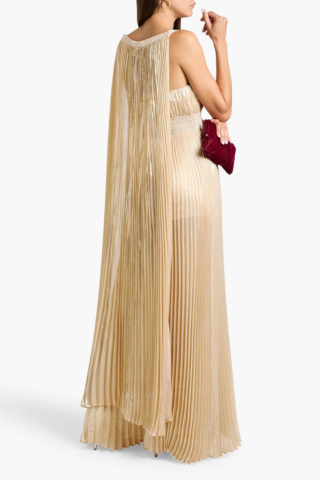 ALICE + OLIVIA Rosalie metallic plissé silk-blend wide-leg jumpsuit