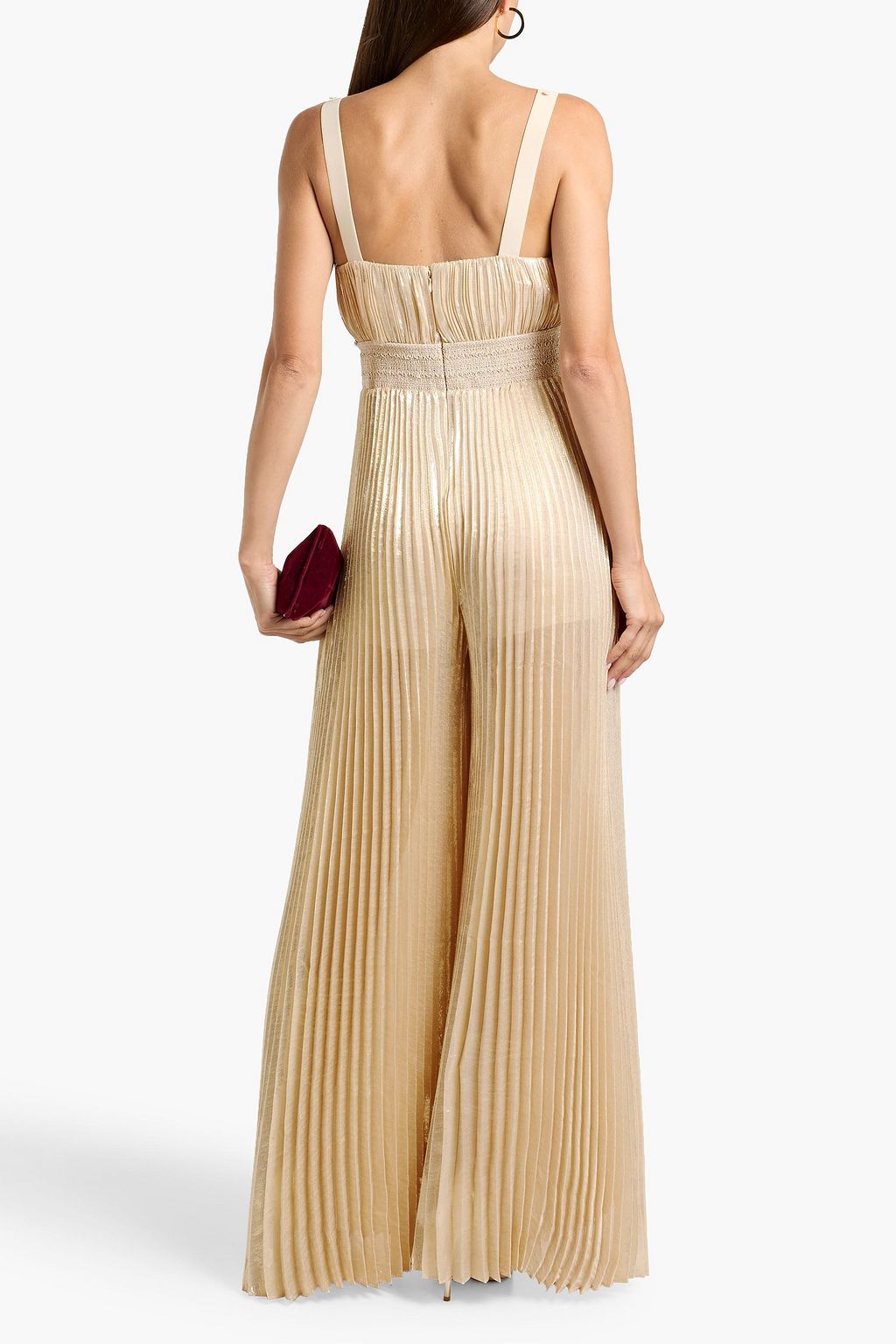 ALICE + OLIVIA Rosalie metallic plissé silk-blend wide-leg jumpsuit