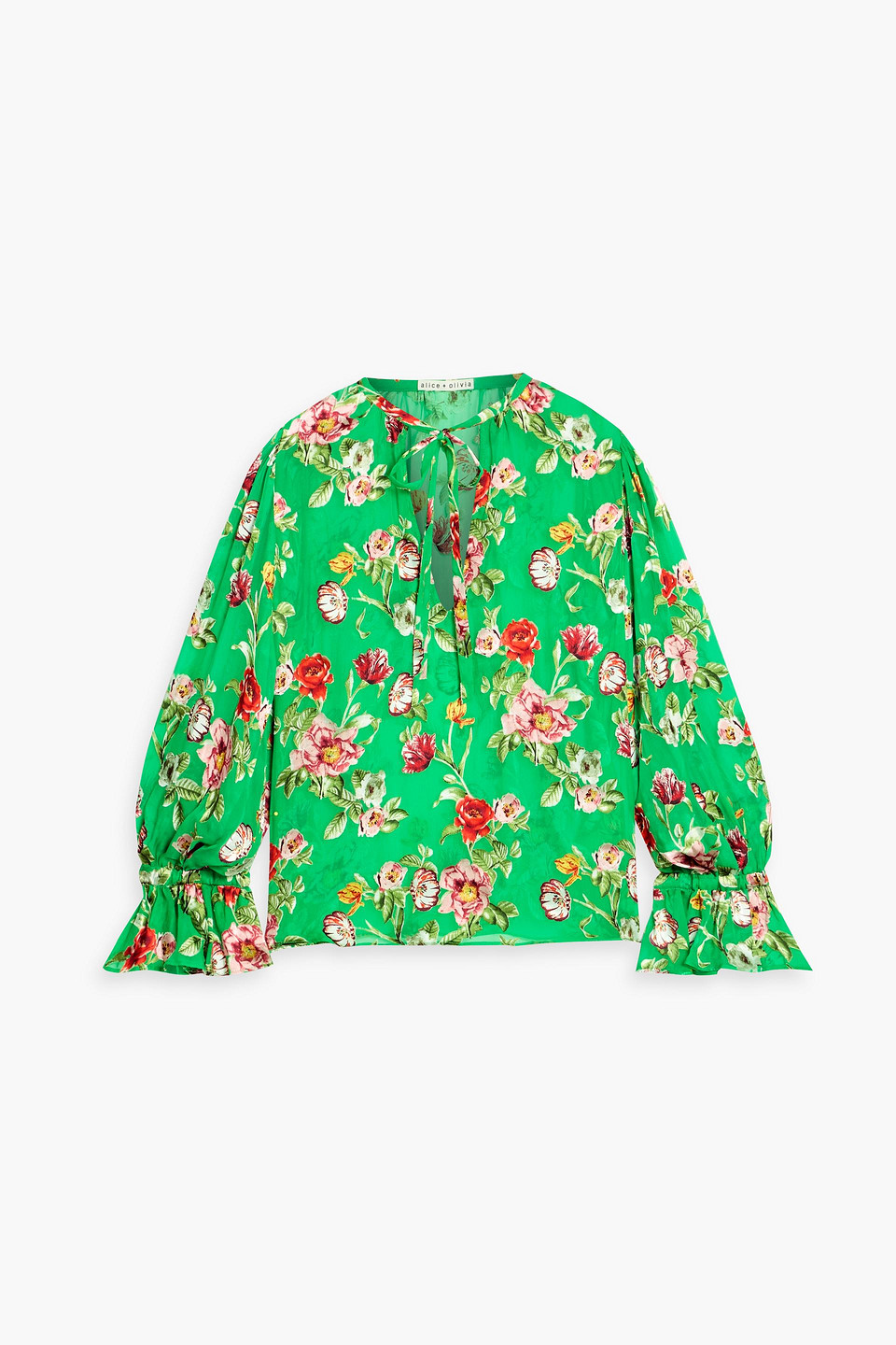 alice olivia - moranne floral-print crepe de chine blouse - green - xs