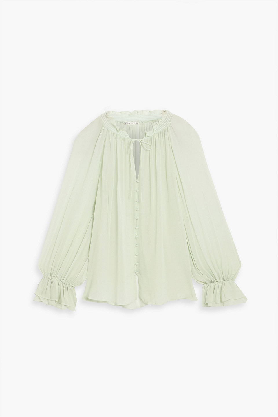 Alice And Olivia Josephine Ruffled Chiffon Blouse In Neutral
