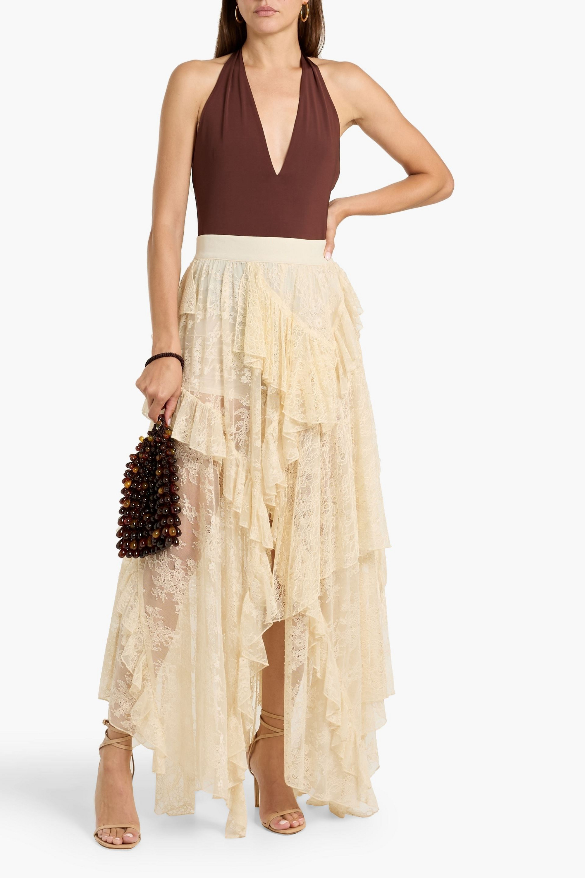alice + olivia Karys tiered corded lace maxi skirt