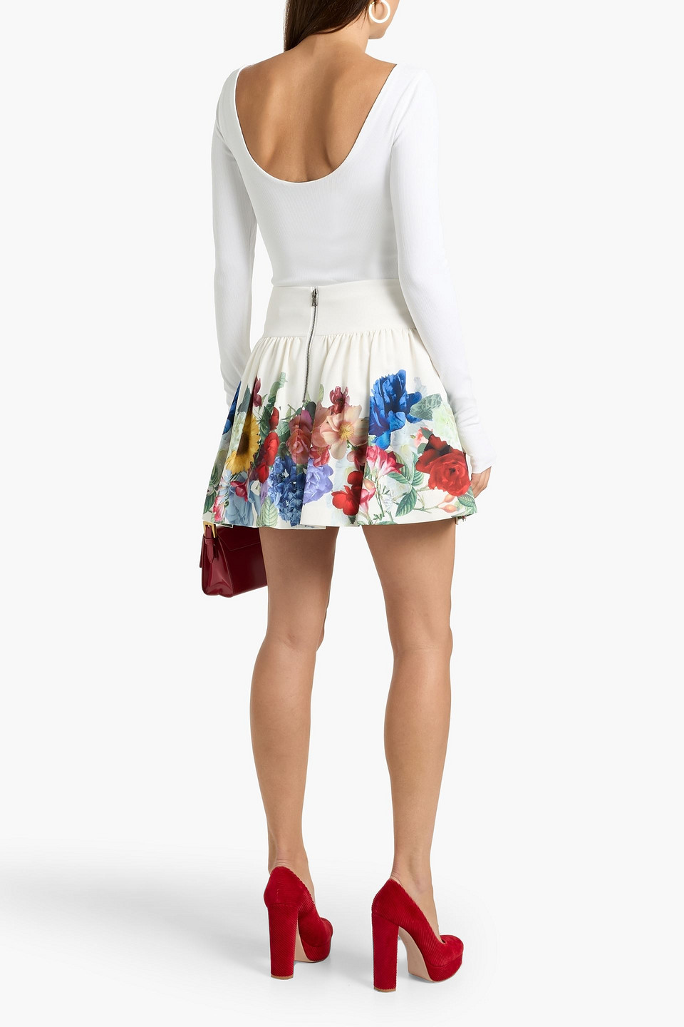Alice And Olivia Ella Floral-print Crepe Mini Skirt In White
