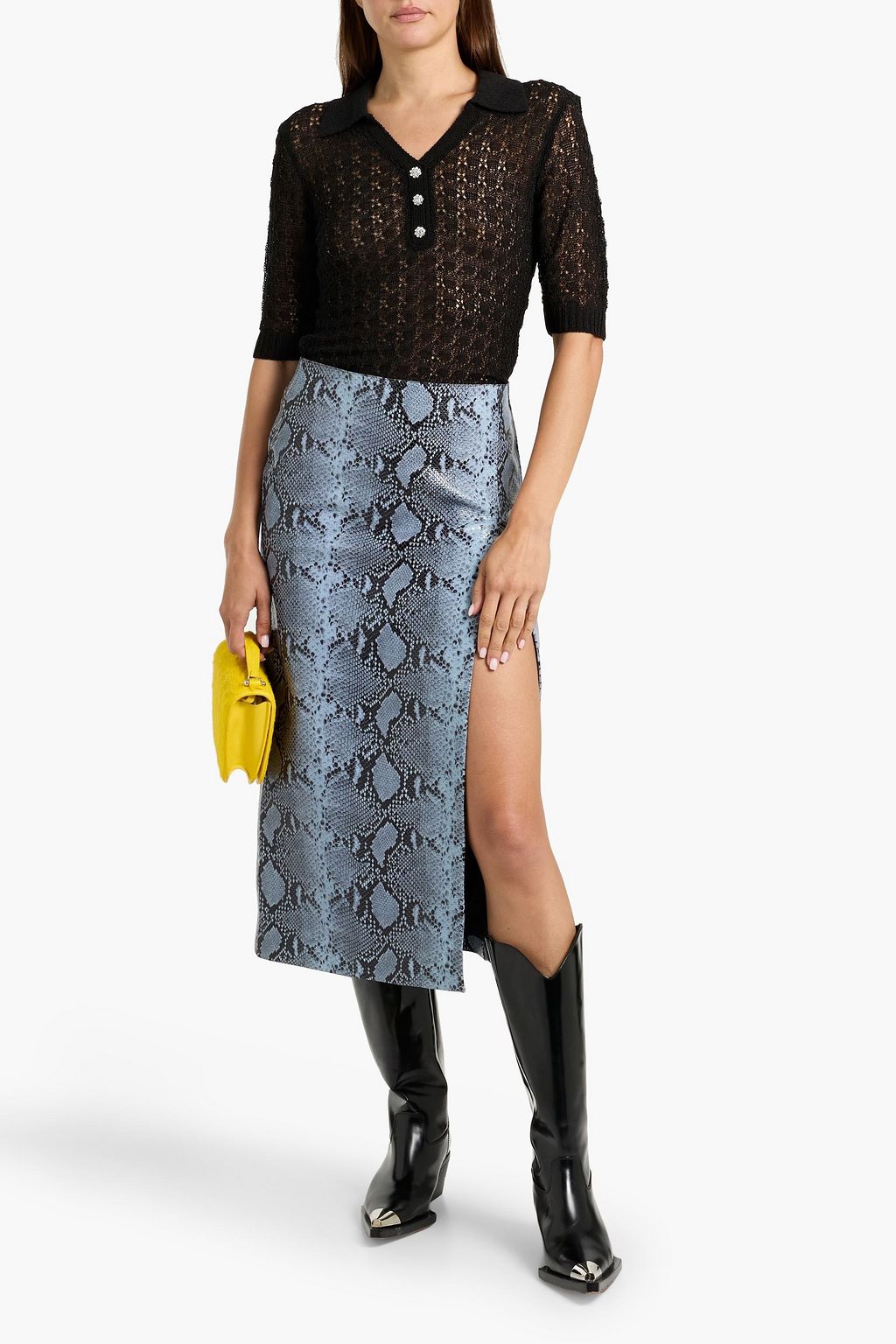 GANNI Crystal-embellished crochet-knit polo shirt