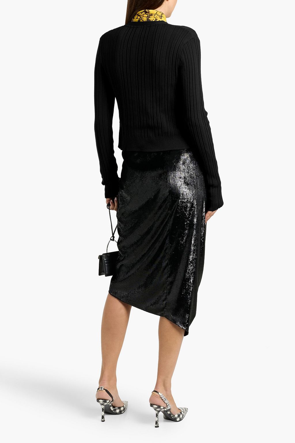 GANNI Tie-front ribbed-knit cardigan
