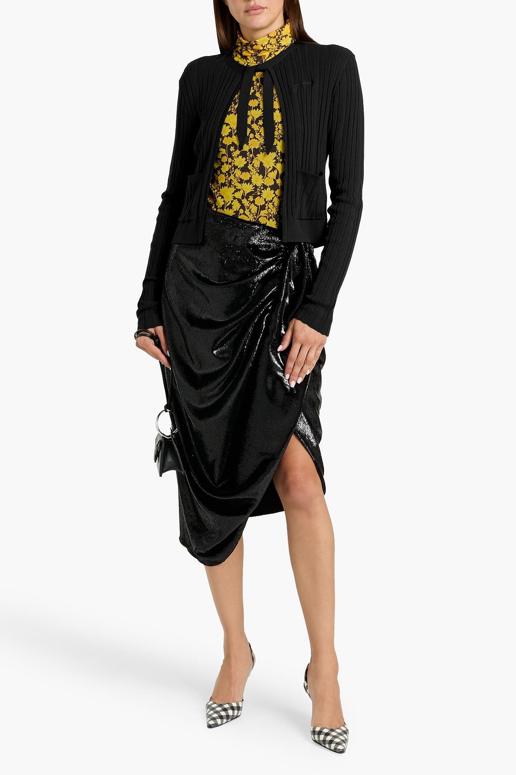 GANNI Tie-front ribbed-knit cardigan