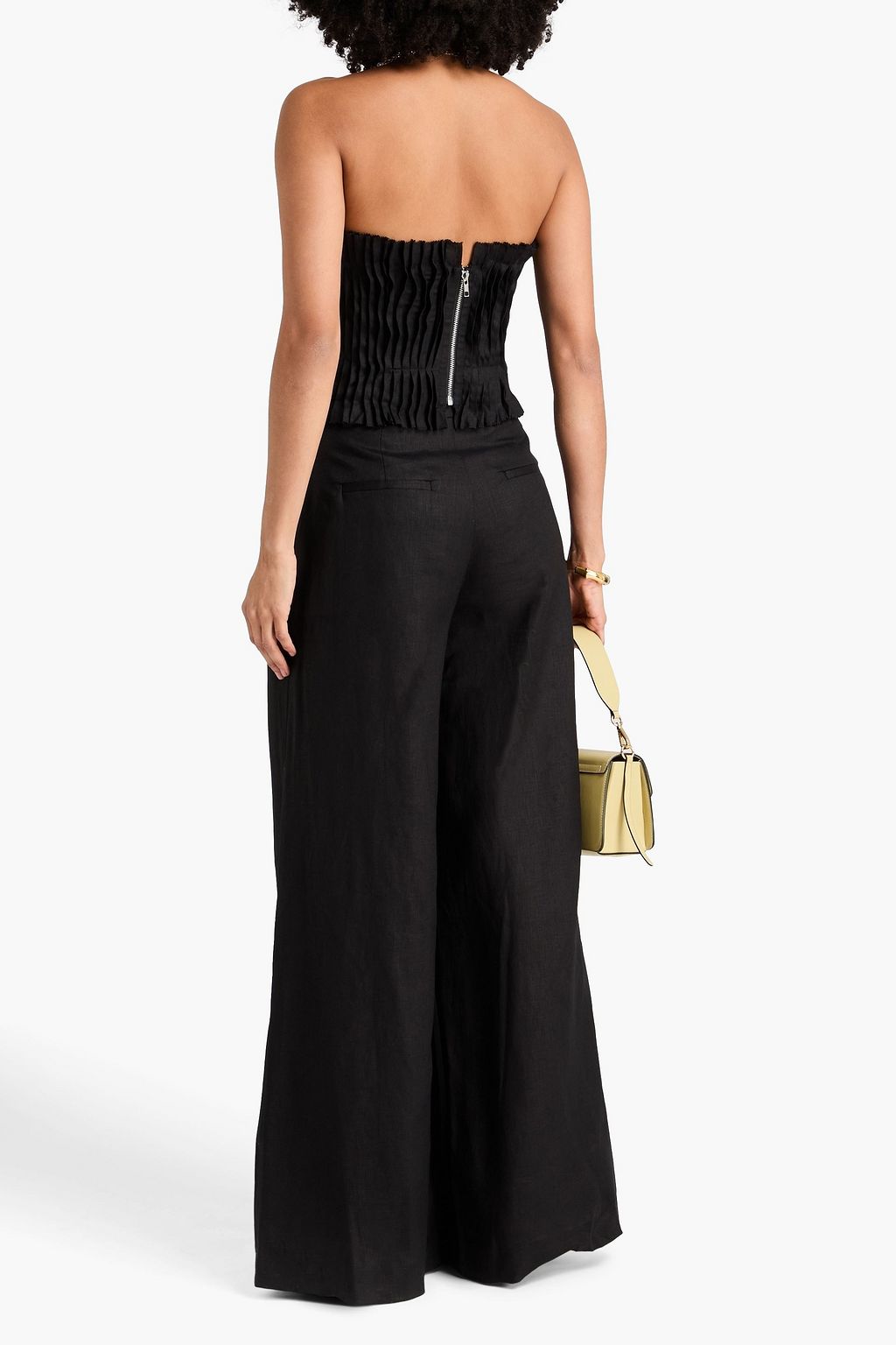 STAUD Parma strapless pleated linen bustier top