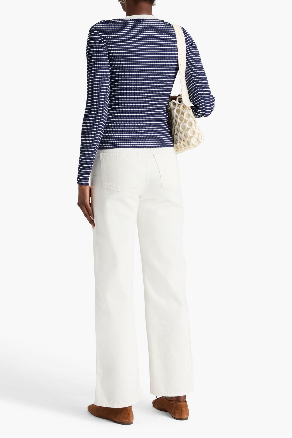 STAUD Cargo striped ribbed-knit cardigan