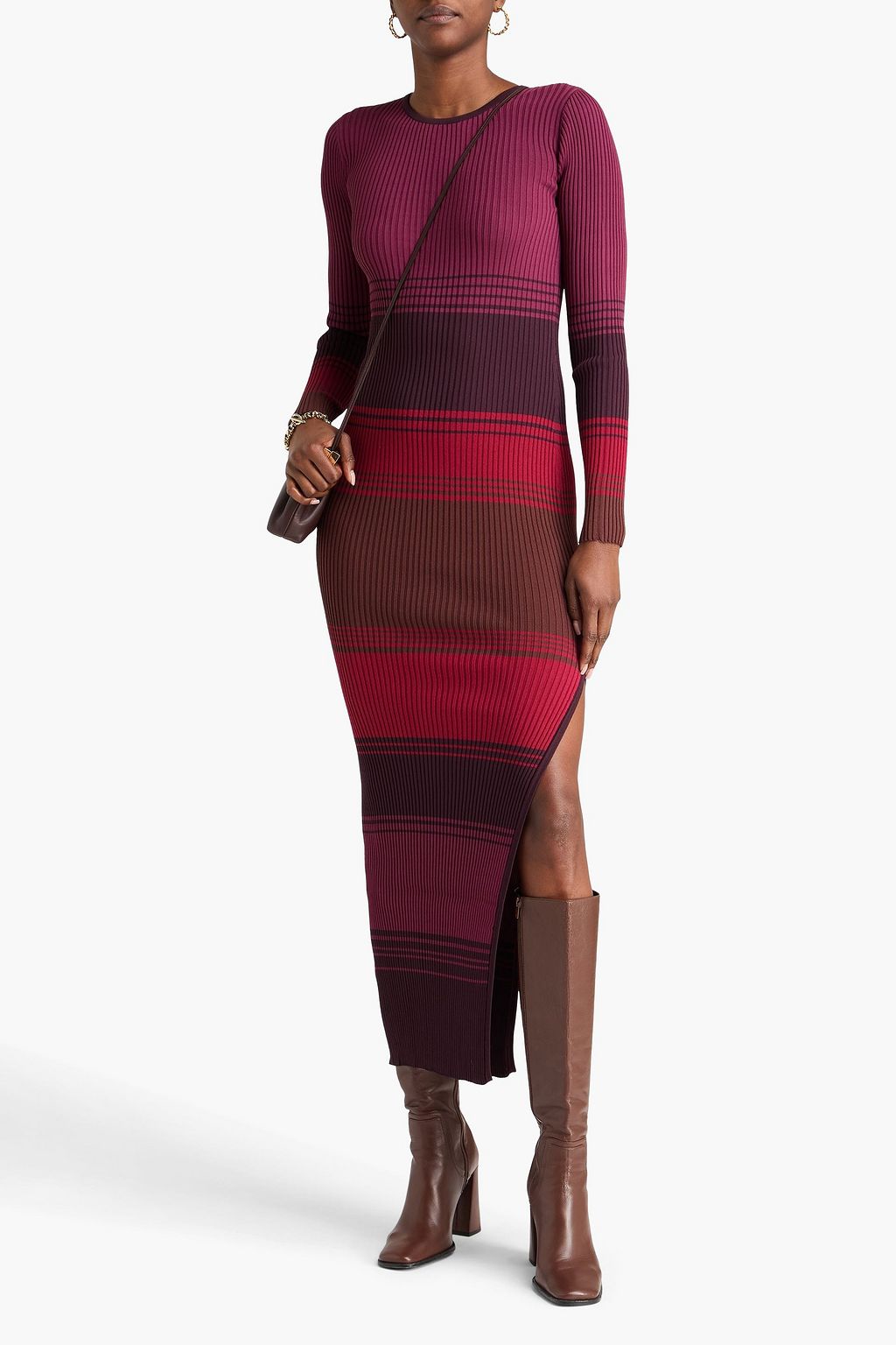 STAUD Edna open-back striped ribbed-knit midi dress