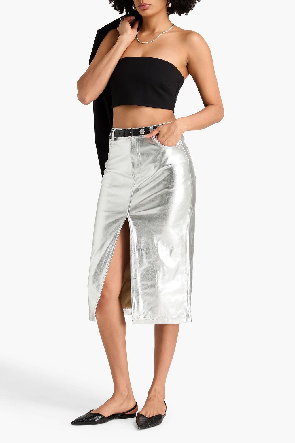 STAUD Palladium cropped strapless jersey top