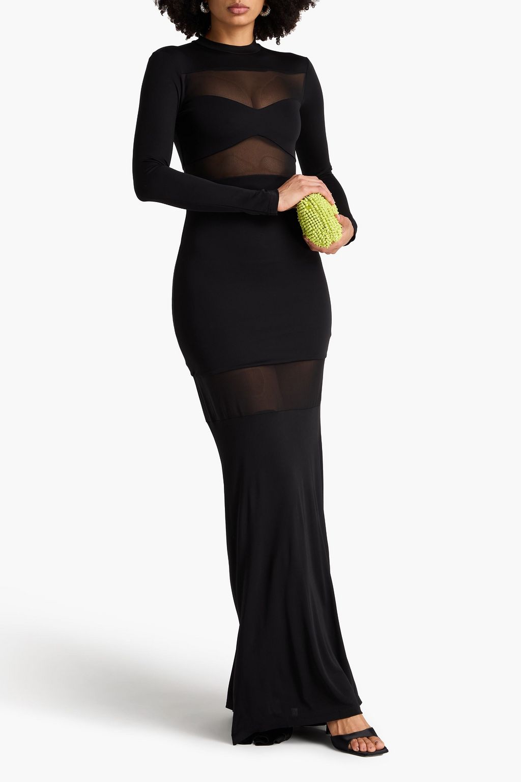 STAUD Mesh-paneled jersey maxi dress