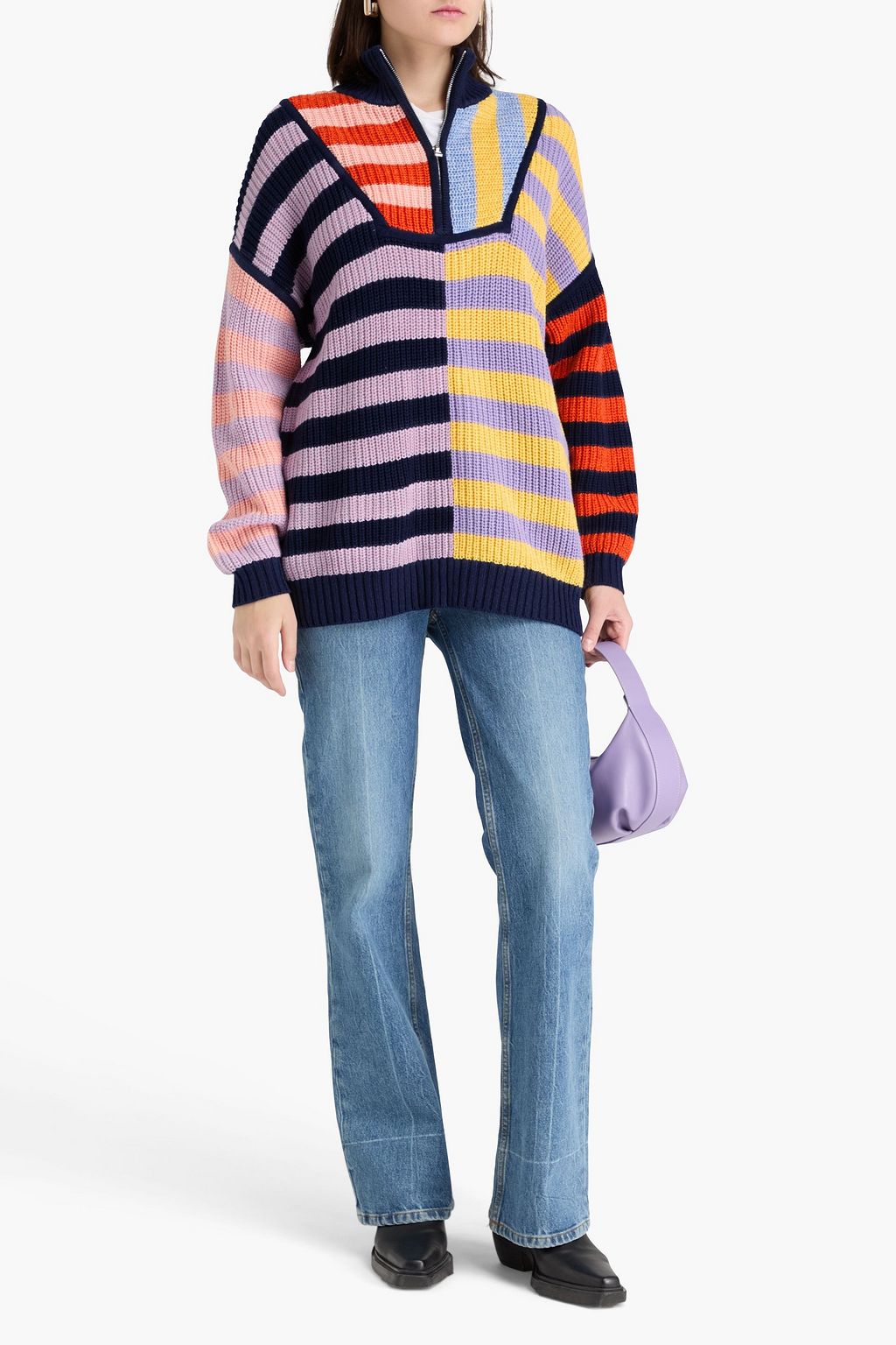 STAUD Hampton striped cotton-blend sweater