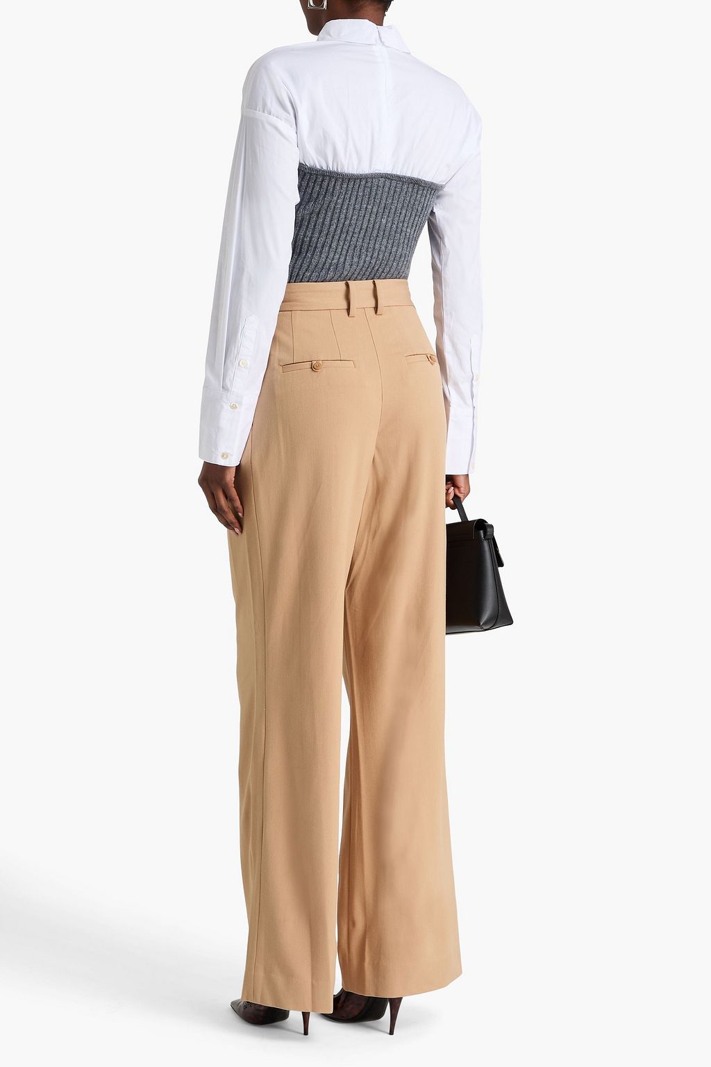 STAUD O'Keefe layered poplin and wool-blend top