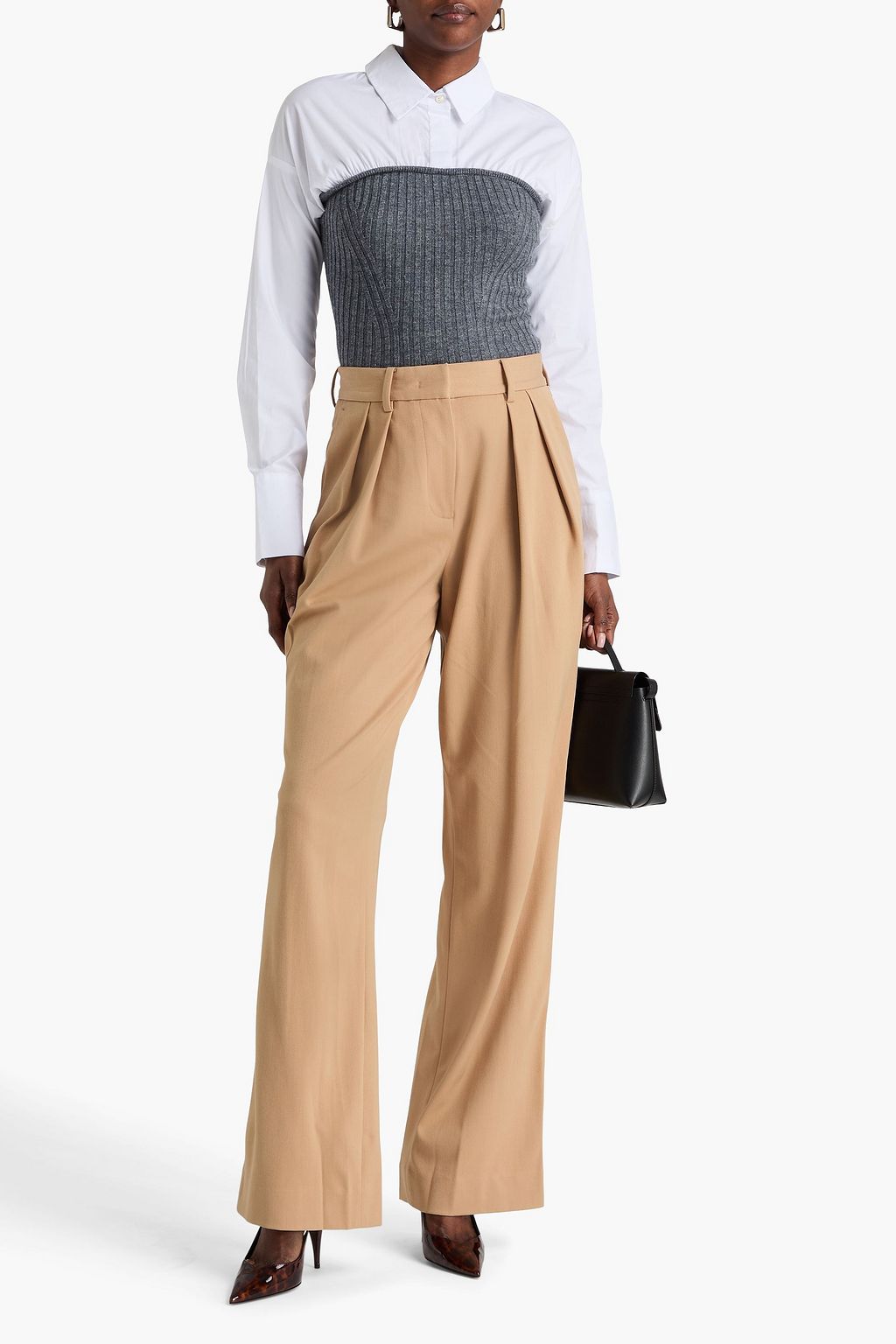 STAUD O'Keefe layered poplin and wool-blend top