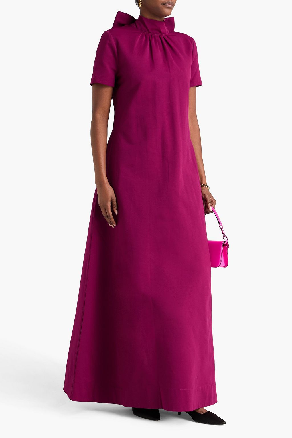 STAUD Ilana gathered cotton-blend faille maxi dress